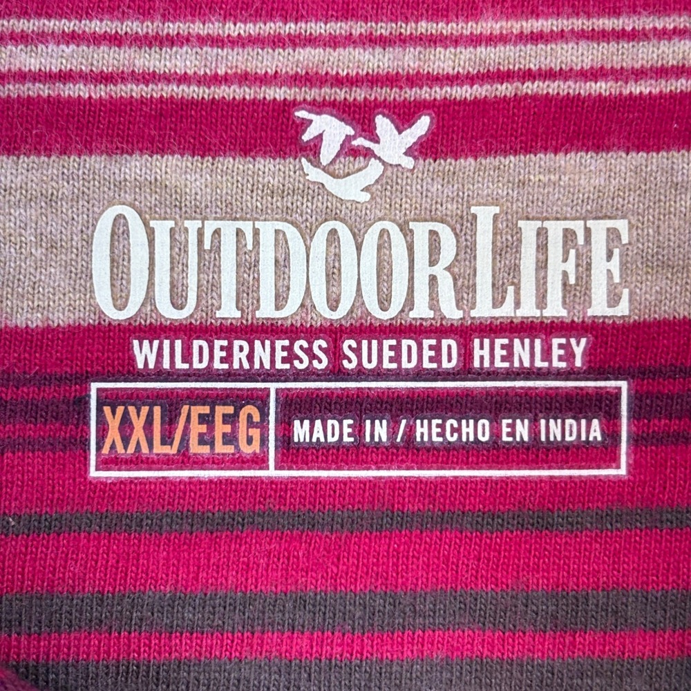 Outdoor Life Wilderness Sueded Henley Shirt Red Stripe Long Sleeve XXL - Picture 3 of 8
